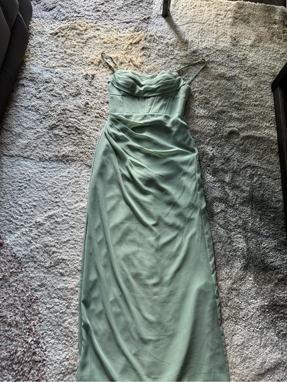 Azazie Sage Green Spaghetti-Strap Maxi Dress